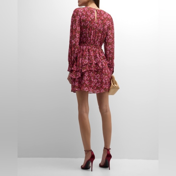 Sachin & Babi Meg Floral Print Ruffle Chiffon Mini Dress Size L Bordbloom NWT - Picture 2 of 12
